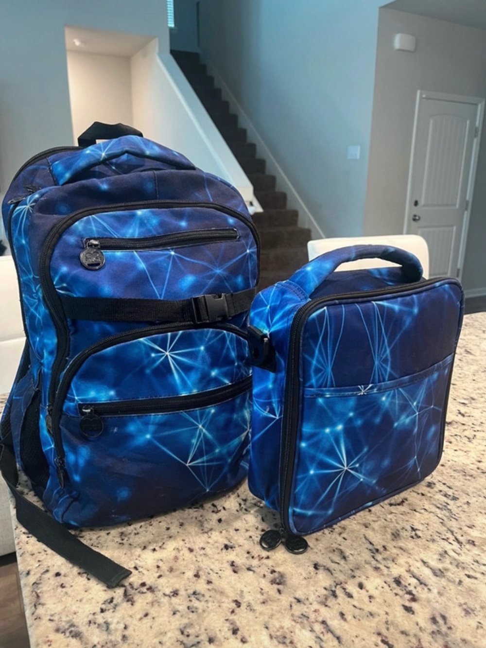 Blue Geometric Print Boy’s Backpack and Lunch Bag Set
